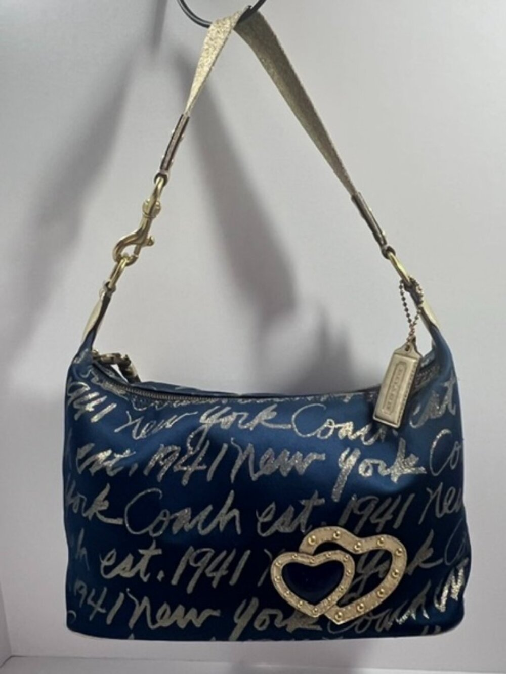 COACH Ltd Ed. 1941 NY Poppy Lurex Celeb. Soho Hobo 2 Heart Bag Navy CertofAuth